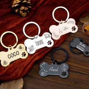 Personalized Pet ID Tag, Bone Dog Tag with Hollow Paw Design, Custom Engraved Dog Collar Tag with Name & Number, Unique Dog Tag，Dog Name Tag