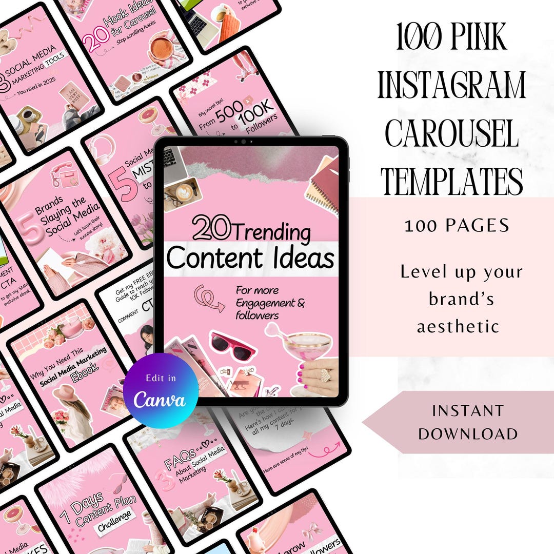 Pink Instagram Carousel Templates: Editable Canva Posts (digital ...