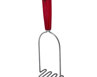 Vintage Androck Potato Masher Red Bakelite Handle Stainless Steel Made in USA
