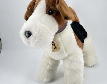 Toy Network Buddy Fox Terrier Dog Plush Large 15" x 20" White Brown Black 2002