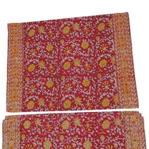 Pottery Barn Scarlett Red Floral Block Print Cotton Placemats Set of 6 - Boho Yellow and White Scroll Dining Table Decor 14 x 20