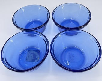Vtg Anchor Hocking Cobalt Blue Glass Set 4 Custard Cups Ramekin 6oz USA #81591