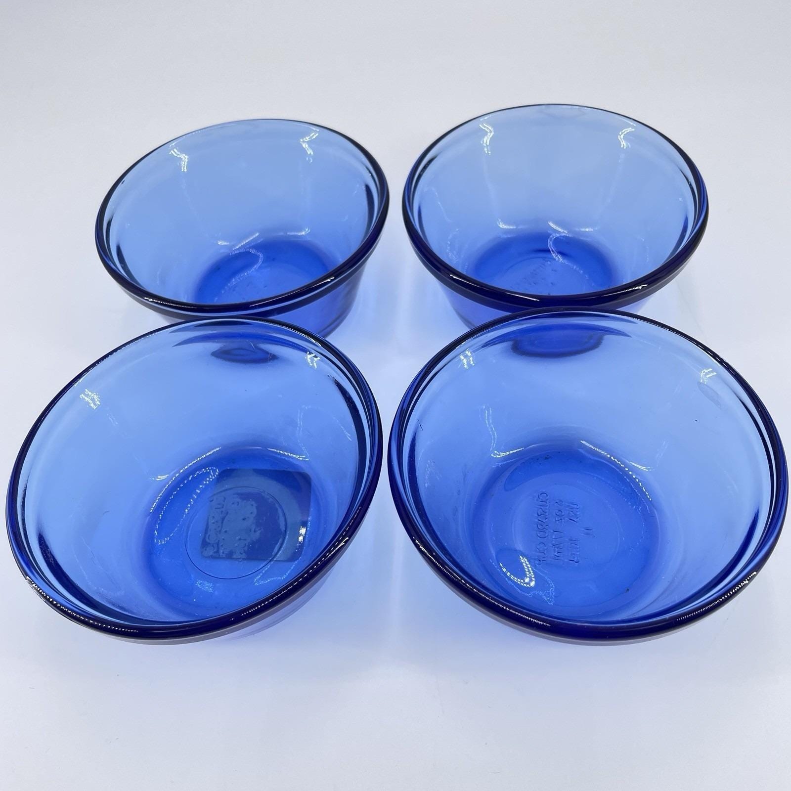Vtg Anchor Hocking Cobalt Blue Glass Set 4 Custard Cups Ramekin