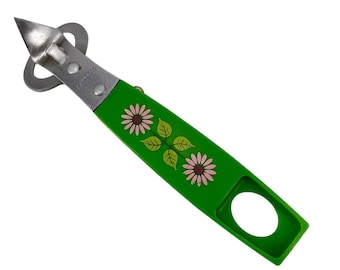 Vintage 3-in-1 Bottle Opener Corkscrew Can Piercer Green Floral Daisy Retro Bar
