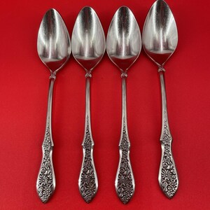 Manor House MH03 Teaspoons Silver 6.25" Vintage Floral Textured Japan Set of 4