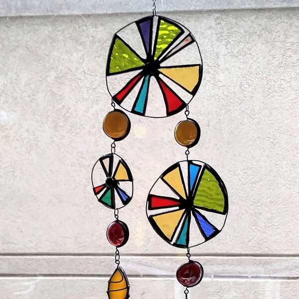 Stained Glass mobile sun catcher abstract art design circles gift