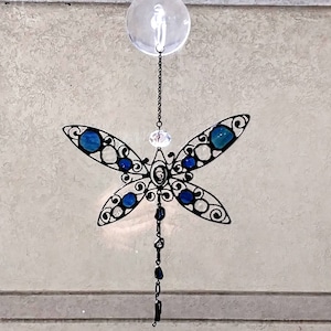 Stained glass Suncatcher free form abstract Dragon Fly wire art