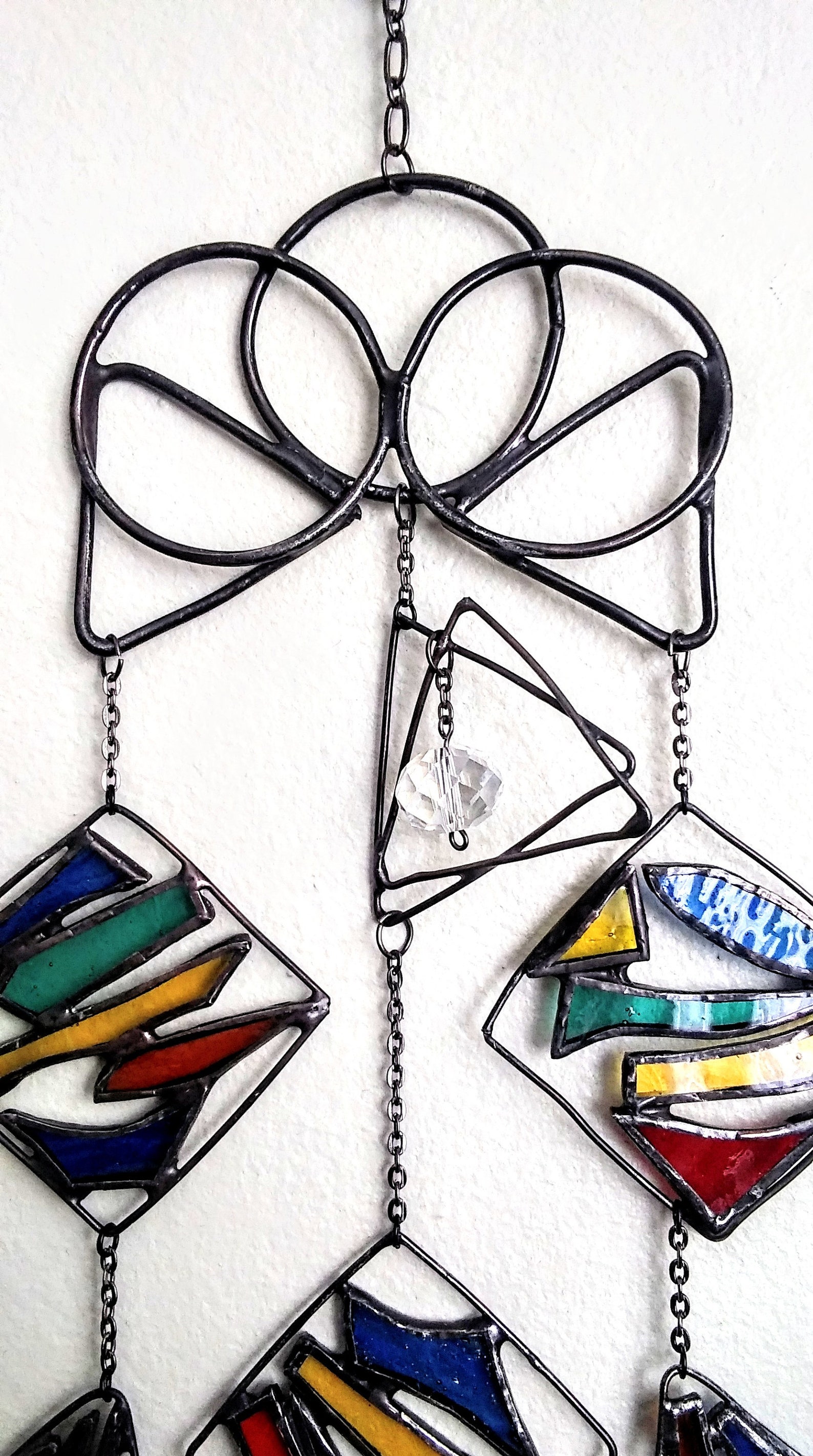 Stained Glass Mobile Sun Catcher Abstract Art Design Diamonds Squares