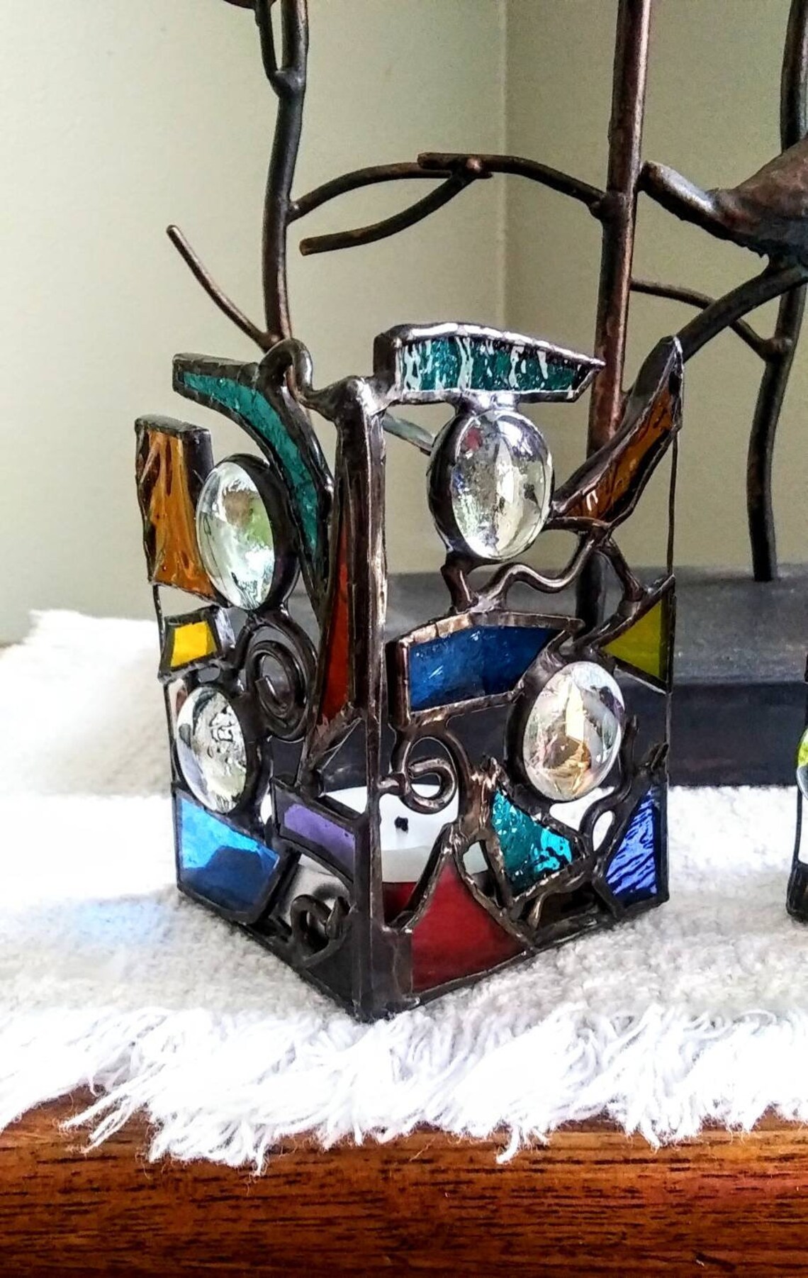 Stained Glass Candle Tea Light Holders Bud Vase Abstract Art Etsy