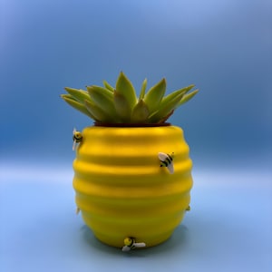 Bee Hive Succulent Planter: 3D Printed Yellow Pot with Bees