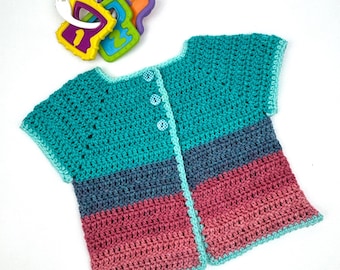 Easy Baby Cardigan Crochet Pattern, for crochet beginners, two sizes, English PDF Digital File