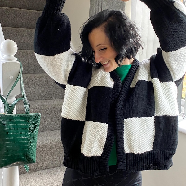 Checkered Love - Written Pattern for a knitted squares cardigan (like the Harry Styles Patchwork Cardigan)
