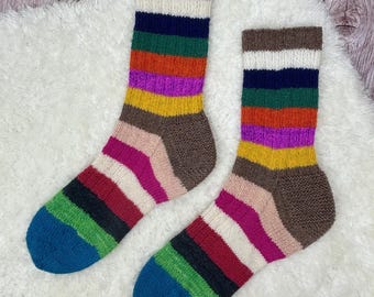 Scrappy Socks Knitting Pattern PDF to download for striped ribbed socks