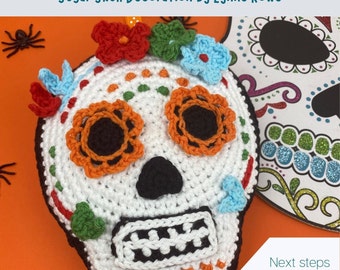 Crochet pattern for Sugar Skull Decoration or Bunting. Amigurumi style. Easy to follow. Digital pattern to download. Both US & UK terms.