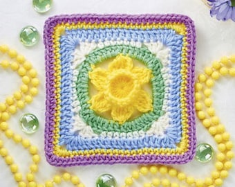 Crochet Daffodil Granny Square Pattern: Spring Afghan Block (PDF Download)