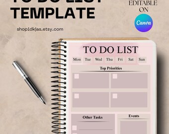 Lista de tareas semanales editable / Plantilla de lista de tareas imprimible / Lista de tareas semanales / Descarga digital / Plantilla de Canva