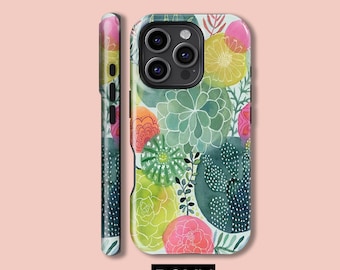 Custodia per telefono con motivo succulento ad acquerello, cactus, per iPhone 16, 15, 14, 13, 12, 11, X, Xs, 8, Max, Pro Plus, Magsafe, Samsung Galaxy S25, S24, S23, S22, S21 Ultra, regalo