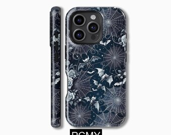 Spooky Scary Phone Case, Cobweb, Bats, iPhone 16 15 14 13 12 11 X Xs 8 Max Pro Plus Magsafe Samsung Galaxy S25 S24 S23 S22 S21 Ultra Gift
