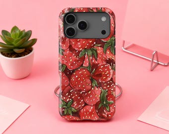 Cute Fruits,Red Strawberry Phone Case,iPhone 17 16 15 14 13 12 11 X Xs 8 Max Pro Plus Magsafe Samsung Galaxy S25 S24 S23 S22 S21 Ultra Gift