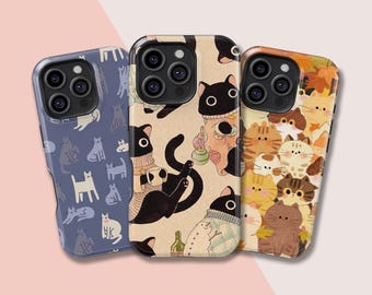Cat Lover,Cute Cat Art Phone Case,iPhone 17 16 15 14 13 12 11 X Xs 8 Max Pro Plus Magsafe Samsung Galaxy S25 S24 S23 S22 S21 Ultra Gift
