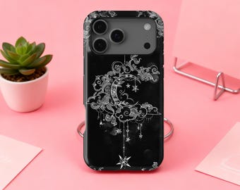 Dark Celestial, Witchy Moon-telefoonhoesje, iPhone 17 16 15 14 13 12 11 X Xs 8 Max Pro Plus Magsafe Samsung Galaxy S25 S24 S23 S22 S21 Ultra Gift