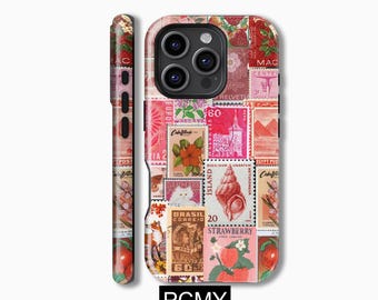 Funda para teléfono con sellos retro, estética de sellos, compatible con iPhone 16, 15, 14, 13, 12, 11, X, XS, 8 Max Pro Plus, Magsafe, Samsung Galaxy S25, S24, S23, S22, S21 Ultra, regalo