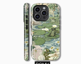 Vintage Frog Pond Phone Case, Cute Frog,iPhone 16 15 14 13 12 11X Xs 8 Max Pro Plus Magsafe Samsung Galaxy S25 S24 S23 S22 S21 Ultra Gift