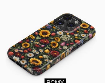 Funda para teléfono con girasoles y flores silvestres, compatible con iPhone 16, 15, 14, 13, 12, 11X, XS, 8 Max, Pro Plus, Magsafe, Samsung Galaxy S25, S24, S23, S22, S21 Ultra, regalo