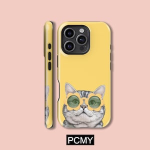 Cute Cat With Glasses Phone Case,Cat lovers,iPhone 16 15 14 13 12 11X Xs 8Max Pro Plus Magsafe Samsung Galaxy S25 S24 S23 S22 S21 Ultra Gift