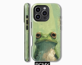 Watercolor Frog Phone Case ,Grumpy Frog,iPhone 16 15 14 13 12 11X Xs 8Max Pro Plus Magsafe Samsung Galaxy S25 S24 S23 S22 S21 Ultra Gift