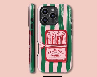 Retro Sardine Zinn Telefon Fall, italienischer Sommer, iPhone 16 15 14 13 12 11X Xs 8Max Pro Plus Magsafe Samsung Galaxy S25 S24 S23 S22 S21 Ultra Geschenk