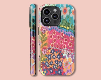 Colorful Abstract Floral Phone Case, iPhone 16 15 14 13 12 11 X Xs 8 Max Pro Plus Magsafe Samsung Galaxy S25 S24 S23 S22 S21 Ultra Gift