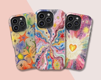 Psychedelic Starburst,Cosmic Art Phone Case,iPhone 17 16 15 14 13 12X Xs 8Max Pro Plus Magsafe Samsung Galaxy S25 S24 S23 S22 S21 Ultra Gift