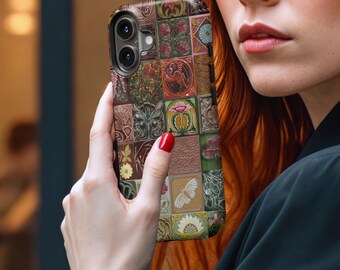 Vintage Floral Ceramic Mosaic Phone Case,iPhone 16 15 14 13 12 11X Xs 8Max Pro Plus Magsafe Samsung Galaxy S25 S24 S23 S22 S21 Ultra Gift
