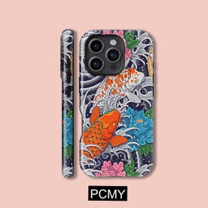 Artistic Koi Fish Pond Phone Case,iPhone 16 15 14 13 12 11 X Xs 8 Max Pro Plus Magsafe Samsung Galaxy S25 S24 S23 S22 S21 Ultra Gift
