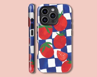 Tomato Gingham Phone Case,Red Fruit Pattern,iPhone 16 15 14 13 12 11X Xs 8Max Pro Plus Magsafe Samsung Galaxy S25 S24 S23 S22 S21 Ultra Gift