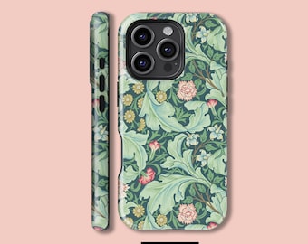 May include: A phone case with a floral pattern in shades of green, blue, and pink. The design features stylized flowers and leaves. The case has a black camera module and the text "PCMY" at the bottom.