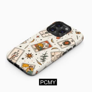 Vintage Coque de portable carte de tarot, magique, iPhone 16 15 14 13 12 11 X Xs 8 Max Pro Plus Magsafe Samsung Galaxy S25 S24 S23 S22 S21 Ultra cadeau