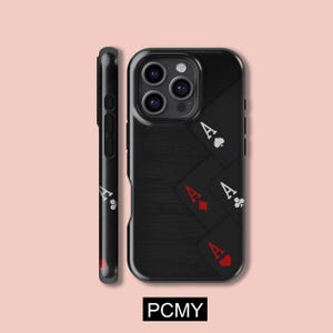 Ace of Spades - Coque noire pour carte à jouer pour iPhone 16 15 14 13 12 11X Xs 8Max Pro Plus Magsafe Samsung Galaxy S25 S24 S23 S22 S21 Ultra cadeau