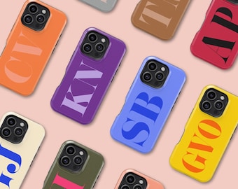 Personalisierte Initialen Handyhülle, iPhone 17 16 15 14 13 12 11 X Xs 8 Max Pro Plus Magsafe Samsung Galaxy S25 S24 S23 S22 S21 Ultra Geschenk
