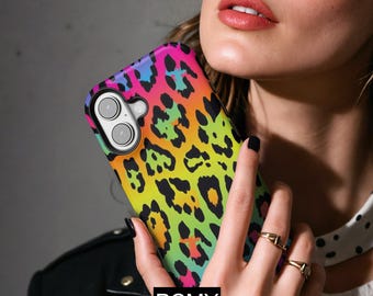 Rainbow Cheetah Leopard Phone Case,iPhone 16 15 14 13 12 11 X Xs 8 Max Pro Plus Magsafe Samsung Galaxy S25 S24 S23 S22 S21 Ultra Gift