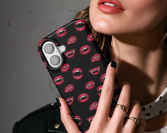 Funda para teléfono con labios rojos de vampiro gótico, compatible con iPhone 17, 16, 15, 14, 13, 12, 11, X, XS, 8 Max Pro Plus, Magsafe, Samsung Galaxy S25, S24, S23, S22, S21 Ultra.