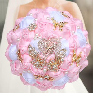 Silk Roses Bouquet With Rhinestones - Etsy display picture 1