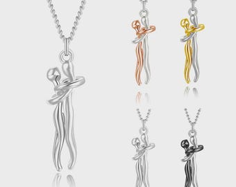 Sterling Silver Hug Couple Pendant, Hug Lovers Pendant Necklaces for Women, Hug Couple Earings Valentines day Birthday Mother&#39;s Day Gift