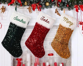 Personalized Glitter Christmas Stocking: Embroidered Holiday Decor personized christmas stockings  Gift 2025 Embroidered Christmas stocking