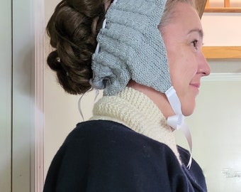 Victorian Messy-Bun Earflap Cap (1840) KNITTING PATTERN
