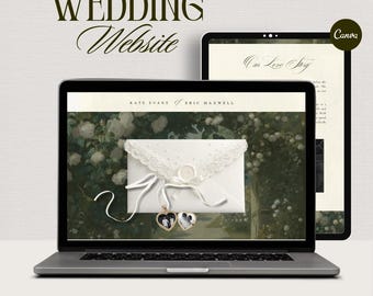 Elegante Hochzeits-Website-Vorlage, bearbeitbare Canva-Einladung (digitaler Download)