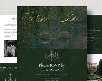 Elegant Wedding Website Template, Editable Online Wedding Invitation Canva Template, Old Money Wedding