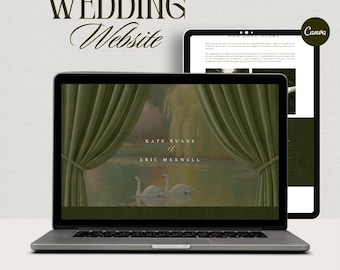 Vintage Swan Wedding Website Template, Modern Canva Design (Digital Download