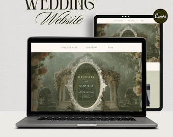 Elegant Save the Date Wedding Website Template, Editable Canva Invitation (Digital Download)